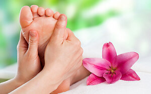 Prices. feet with pink flower